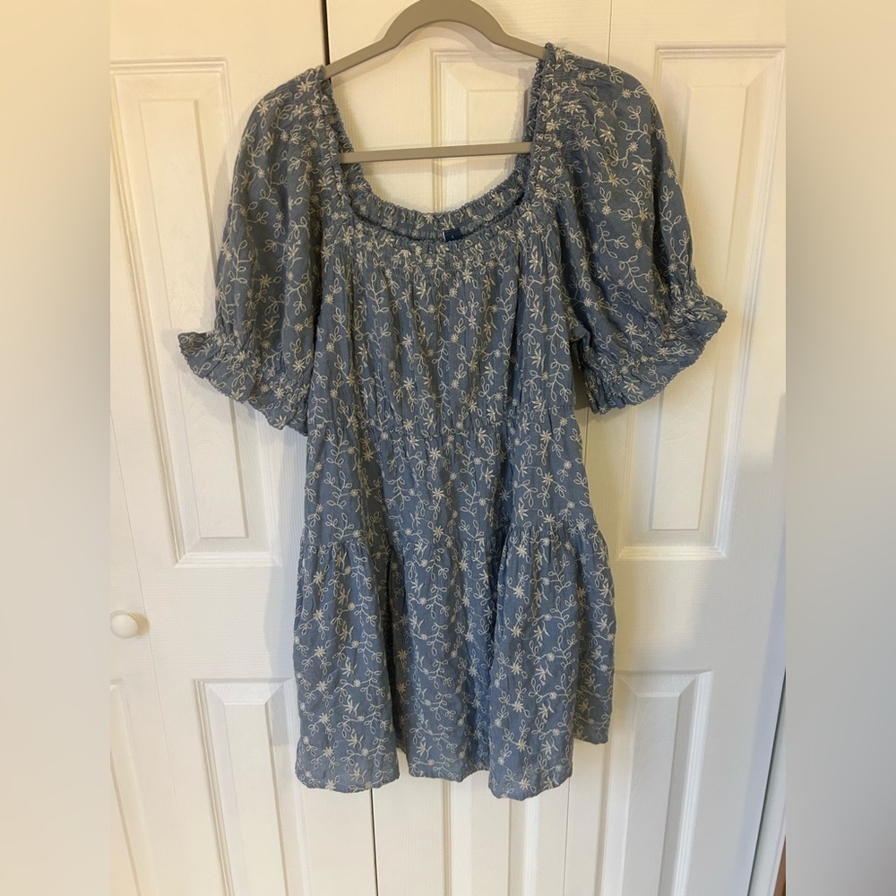 Old Navy Floral Blue Dress/Shirt with Puff Sleeves